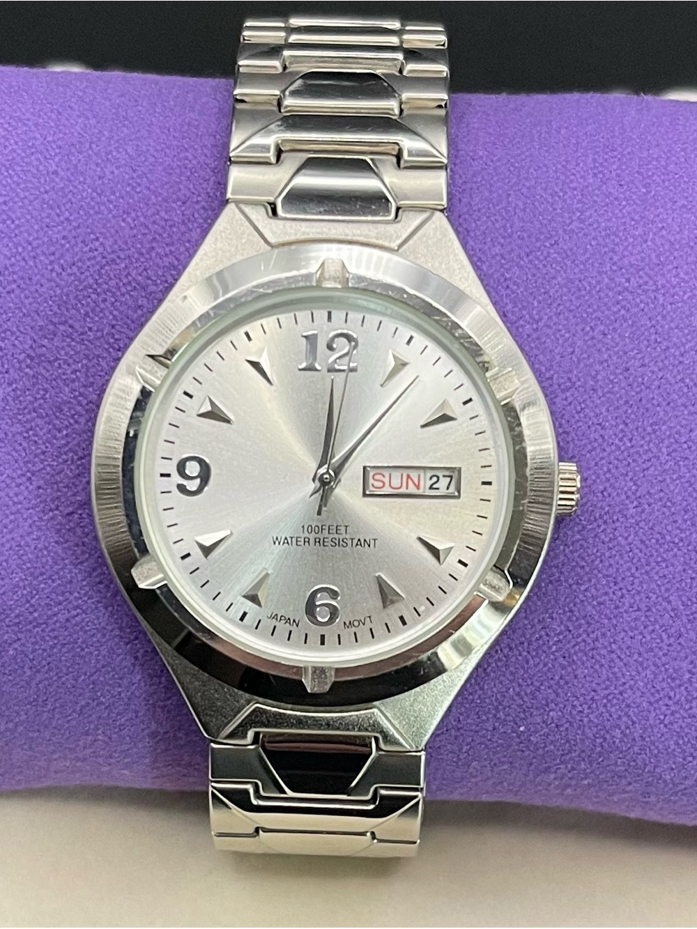 FMD Men's Silver Quartz Watch Day Date NEW $20 BATTERY INSTALLED